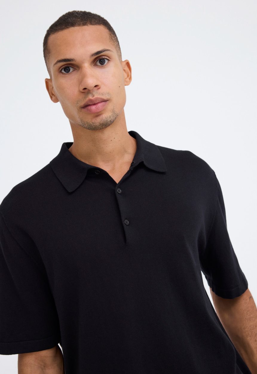 Jac + Jack Pointier Knitted Cotton Polo - Black